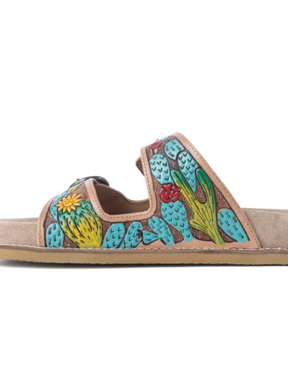 Myra Rio Verde Handtooled Leather Sandals In Agave Blue - Size 10 - Picture 2 of 4